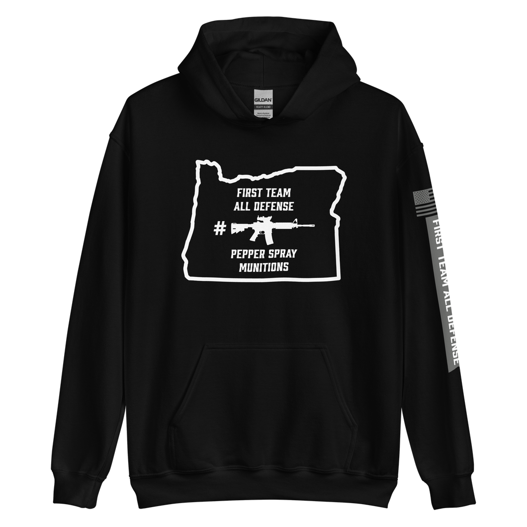 FIRST TEAM ALL DEFENSE Oregon Outline With White Ink ACOG Gildan Unisex Hoodie