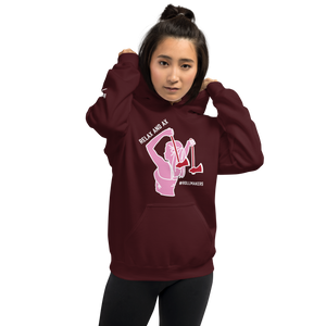 Ax Girl Pink White with Red Axes ROLLMAKERS RELAX on Maroon Hoodie