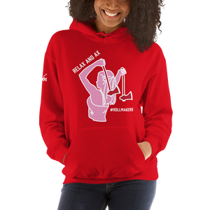 Ax Girl Pink White with Red Axes ROLLMAKERS RELAX on Red Hoodie