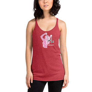 Ax Girl Pink White with Gunmetal Axes ROLLMAKERS on Red Women's Racerback Tank