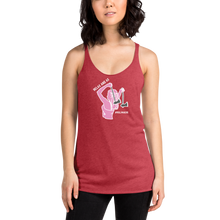 Load image into Gallery viewer, Ax Girl Pink White with Gunmetal Axes ROLLMAKERS RELAX AND AX on Red Women&#39;s Racerback Tank