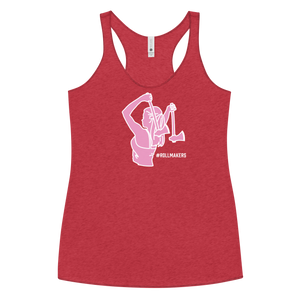 Ax Girl Pink White ROLLMAKERS on Red Women's Racerback Tank
