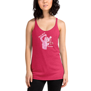 Ax Girl Pink White with Red Axes ROLLMAKERS RELAX AND AX on Pink Women's Racerback Tank