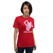 Load image into Gallery viewer, Ax Girl Pink White ROLLMAKERS on Red T-Shirt