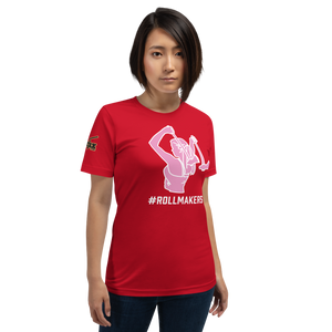 Ax Girl Pink White ROLLMAKERS on Red T-Shirt
