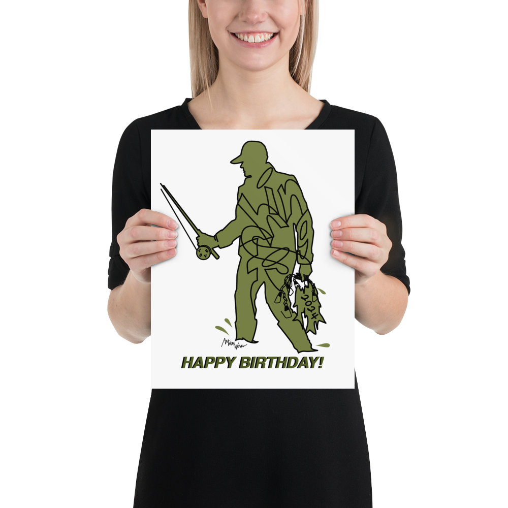 LOVE FISHING HAPPY BIRTHDAY 2024 GREEN HOME OR OFFICE WALL DÉCOR 11”x14” UNFRAMED PRINT