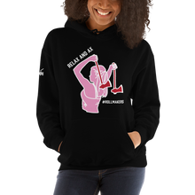 Load image into Gallery viewer, Ax Girl Pink White with Red Axes ROLLMAKERS RELAX on Black Hoodie