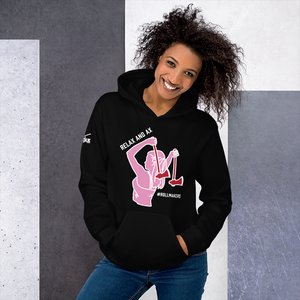 Ax Girl Pink White with Red Axes ROLLMAKERS RELAX on Black Hoodie