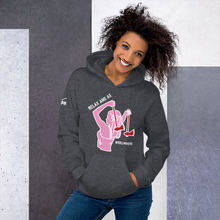Load image into Gallery viewer, Ax Girl Pink White with Red Axes ROLLMAKERS RELAX on Dark Heather Hoodie