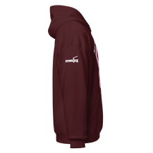 Load image into Gallery viewer, Ax Girl Pink White with Red Axes ROLLMAKERS RELAX on Maroon Hoodie