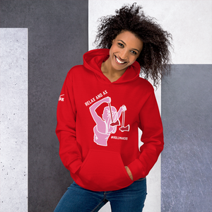 Ax Girl Pink White with Red Axes ROLLMAKERS RELAX on Red Hoodie
