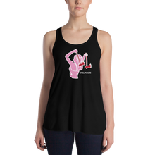 Load image into Gallery viewer, Ax Girl Pink White with Red Axes ROLLMAKERS on Black Women&#39;s Flowy Racerback Tank