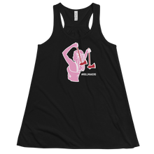 Load image into Gallery viewer, Ax Girl Pink White with Red Axes ROLLMAKERS on Black Women&#39;s Flowy Racerback Tank