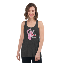 Load image into Gallery viewer, Ax Girl Pink White with Red Axes ROLLMAKERS on Dark Grey Heather Women&#39;s Flowy Racerback Tank