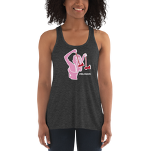 Load image into Gallery viewer, Ax Girl Pink White with Red Axes ROLLMAKERS on Dark Grey Heather Women&#39;s Flowy Racerback Tank