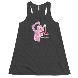 Ax Girl Pink White with Red Axes ROLLMAKERS on Dark Grey Heather Women's Flowy Racerback Tank
