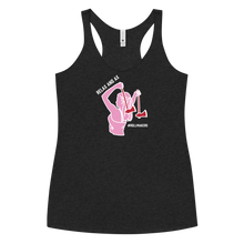 Load image into Gallery viewer, Ax Girl Pink White with Red Axes ROLLMAKERS RELAX AND AX on Vintage Black Women&#39;s Racerback Tank
