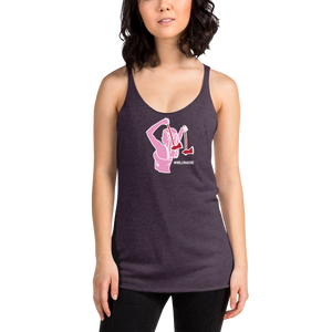 Ax Girl Pink White with Red Axes ROLLMAKERS on Vintage Purple Women's Racerback Tank