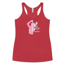 Load image into Gallery viewer, Ax Girl Pink White with Gunmetal Axes ROLLMAKERS on Red Women&#39;s Racerback Tank