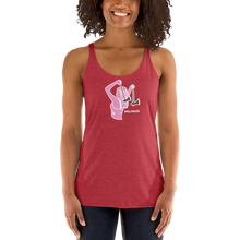 Load image into Gallery viewer, Ax Girl Pink White with Gunmetal Axes ROLLMAKERS on Red Women&#39;s Racerback Tank