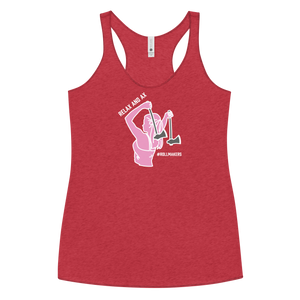Ax Girl Pink White with Gunmetal Axes ROLLMAKERS RELAX AND AX on Red Women's Racerback Tank