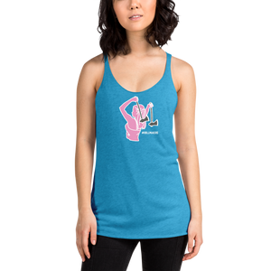 Ax Girl Pink White with Gunmetal Axes ROLLMAKERS on Turquoise Women's Racerback Tank