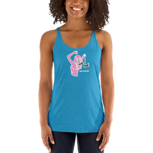 Load image into Gallery viewer, Ax Girl Pink White with Gunmetal Axes ROLLMAKERS on Turquoise Women&#39;s Racerback Tank