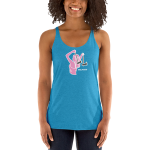 Ax Girl Pink White with Gunmetal Axes ROLLMAKERS on Turquoise Women's Racerback Tank