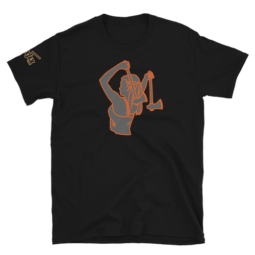 Ax Girl Gunmetal Orange on Black T-Shirt