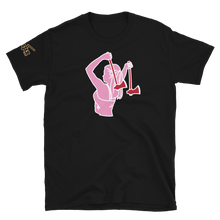 Load image into Gallery viewer, Ax Girl Pink White with Red Axes on Black T-Shirt