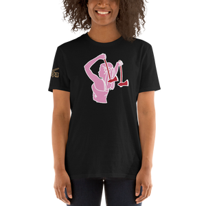 Ax Girl Pink White with Red Axes on Black T-Shirt