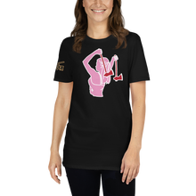 Load image into Gallery viewer, Ax Girl Pink White with Red Axes on Black T-Shirt