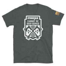 Load image into Gallery viewer, Cannot Be Over Served Crest on Dark Heather T-Shirt