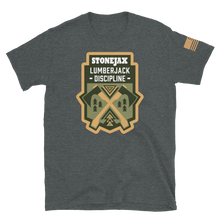 Load image into Gallery viewer, Lumberjack Discipline Tan Green Crest on Dark Heather T-Shirt
