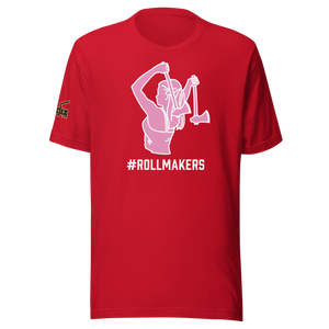 Ax Girl Pink White ROLLMAKERS on Red T-Shirt